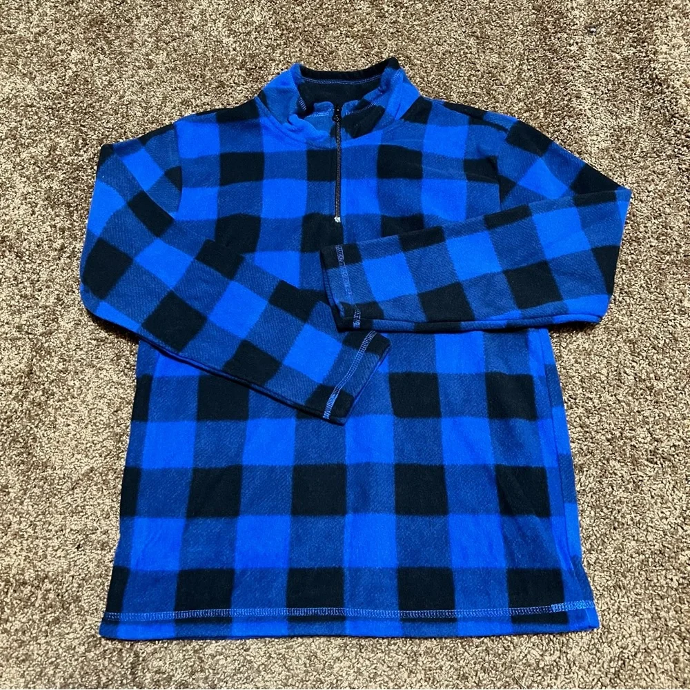 The Children's Place Blue and Black Buffalo Plaid Fleece Pullover